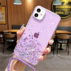 Clear Glitter Phone Case with Lanyard Strap