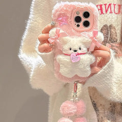 Pink Plush 3D Doll Case with Chain for iPhone