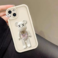 3D Bear Holder Matte Case For iPhone Soft Shockproof Stand Cover