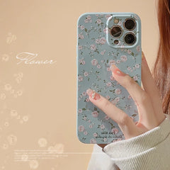 Korean Floral Soft Silicone Case For iPhone Retro Flowers Shockproof Bumper