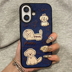 Embroidered Dog Denim Fabric Phone Case