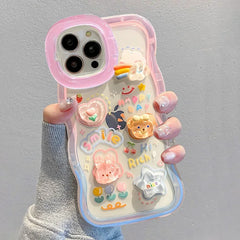 3D Rainbow Heart Stand Case for iPhone – Cute Cartoon Full Cover with Phone Holder