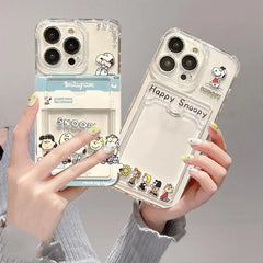 Cute Cartoon Snoopy Clear Soft Case with Card Holder For iPhone  Mini & Plus Series