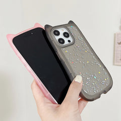 Cute Cat Ear Glitter Clear Silicone Case for iPhone – Shockproof Bling Back Cover