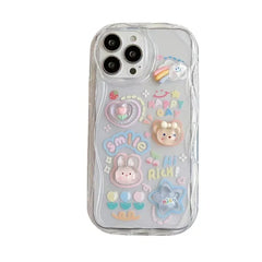 3D Bear Chain Lanyard Clear Case For iPhone  Korean Soft Transparent Cute