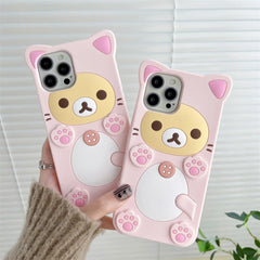 Cute Rilakkuma Bear Case For iPhone  Kawaii Cat Design Soft Silicone 3D