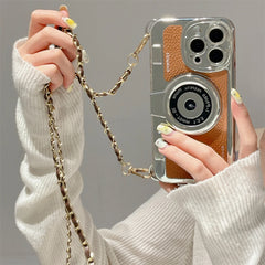 Luxury 3D Camera Plating Phone Case with Crossbody Chain  For iPhone
