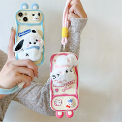 Cute Hello Kitty & Pochacco Plush Doll 3D Case โ Soft Silicone Push-Pull Camera Cover for iPhone