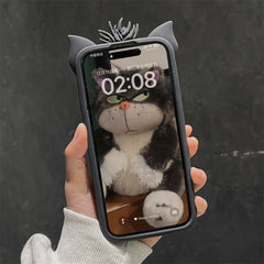 3D Lucifer Cat Stretching Feet Phone Case โ Cute Cartoon Soft Silicone Cover with Bracket for iPhone