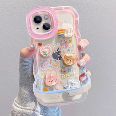 3D Rainbow Heart Stand Case for iPhone – Cute Cartoon Full Cover with Phone Holder