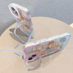 3D Rainbow Heart Stand Case for iPhone – Cute Cartoon Full Cover with Phone Holder