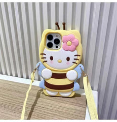3D Hello Kitty Bee Case with Lanyard for iPhone