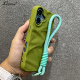 uxury Wrinkle Matte Wrist Strap Phone Case for iPhone