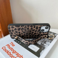 Leopard Print Wrist Strap Phone Case