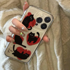 Black Cat Heart Phone Case for iPhone
