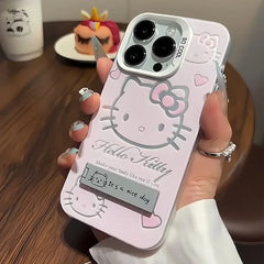 Luxury Pink Hello Kitty Silicone Case With Stand For iPhone  Soft Anti-Drop Full Coverage Cute