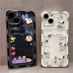 Cute Cartoon Snoopy Clear Soft Case with Card Holder For iPhone  Mini & Plus Series