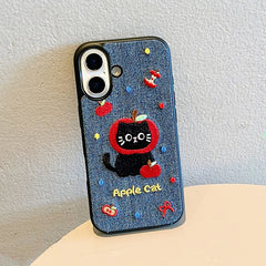 Cartoon Cat Embroidery Warm Phone Case