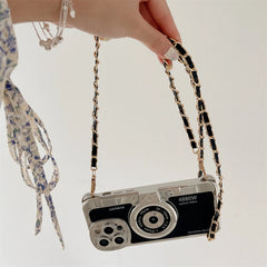 Luxury 3D Camera Plating Phone Case with Crossbody Chain  For iPhone