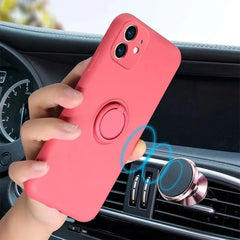 Liquid Silicone Magnetic Case with Ring Holder For iPhone