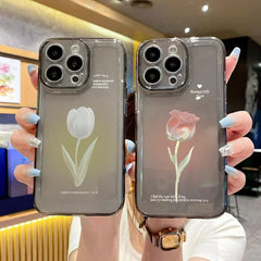 Elegant Tulip Shockproof Clear Silicone Case for iPhone