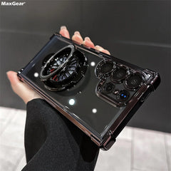 Luxury Airbags Plating Magnetic Transparent Case for Samsung Galaxy  Shockproof Camera Lens Protection