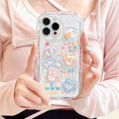 3D Bear Chain Lanyard Clear Case For iPhone  Korean Soft Transparent Cute