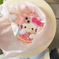 3D Hello Kitty Silicone Case Sweet Flower Cartoon Cover For iPhone