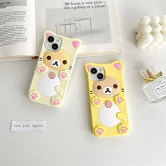 Cute Rilakkuma Bear Case For iPhone  Kawaii Cat Design Soft Silicone 3D