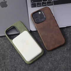 Retro Crazy Horse Leather MagSafe Phone Case for iPhone