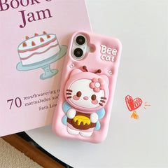 Cute 3D Hello Kitty Bee Case with Grip Tok โ Soft Silicone Cartoon Cover for iPhone