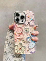 Glitter Laser Floral Phone Case with Diamond Lens Protection