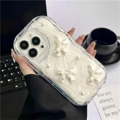 Pearl Bow Glitter Silicone Phone Case
