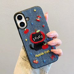 Cartoon Cat Embroidery Warm Phone Case