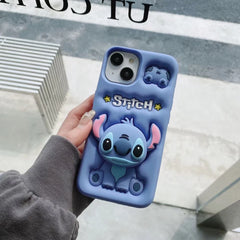 Cute 3D Stitch Grip Tok Silicone Case – Soft Cartoon Shockproof Cover for iPhone