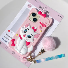 Kawaii Marie Cat Silicone Case with Hair Ball Pendant