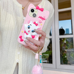 Kawaii Marie Cat Silicone Case with Hair Ball Pendant