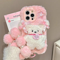 Pink Plush 3D Doll Case with Chain for iPhone
