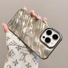 Luxury Plating Silicone Water Ripple Case for iPhone Aesthetic Glossy Bumper Cover with Camera Protection