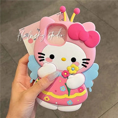 3D Hello Kitty Silicone Case Sweet Flower Cartoon Cover For iPhone