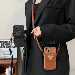 Cartoon Leather Wallet Phone Case with Lanyard