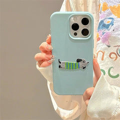 Embroidered Puppy Leather Case for iPhone