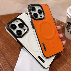 Business Leather MagSafe Case – Dual-Color Magnetic Shockproof Cover for iPhone