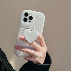 Glitter Shell Love Heart Holder Case For iPhone Dreamy Acrylic Soft Bumper