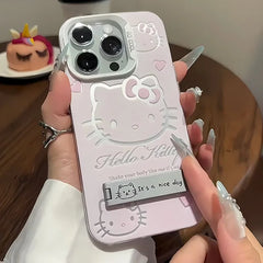 Luxury Pink Hello Kitty Silicone Case With Stand For iPhone  Soft Anti-Drop Full Coverage Cute