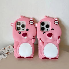 3D Cartoon Pink Beaver Case for iPhone