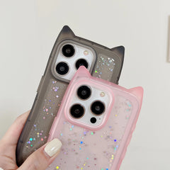 Cute Cat Ear Glitter Clear Silicone Case for iPhone – Shockproof Bling Back Cover