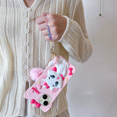 Kawaii Marie Cat Silicone Case with Hair Ball Pendant