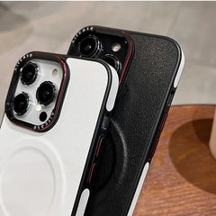 Business Leather MagSafe Case – Dual-Color Magnetic Shockproof Cover for iPhone