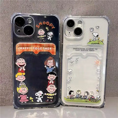 Cute Cartoon Snoopy Clear Soft Case with Card Holder For iPhone  Mini & Plus Series